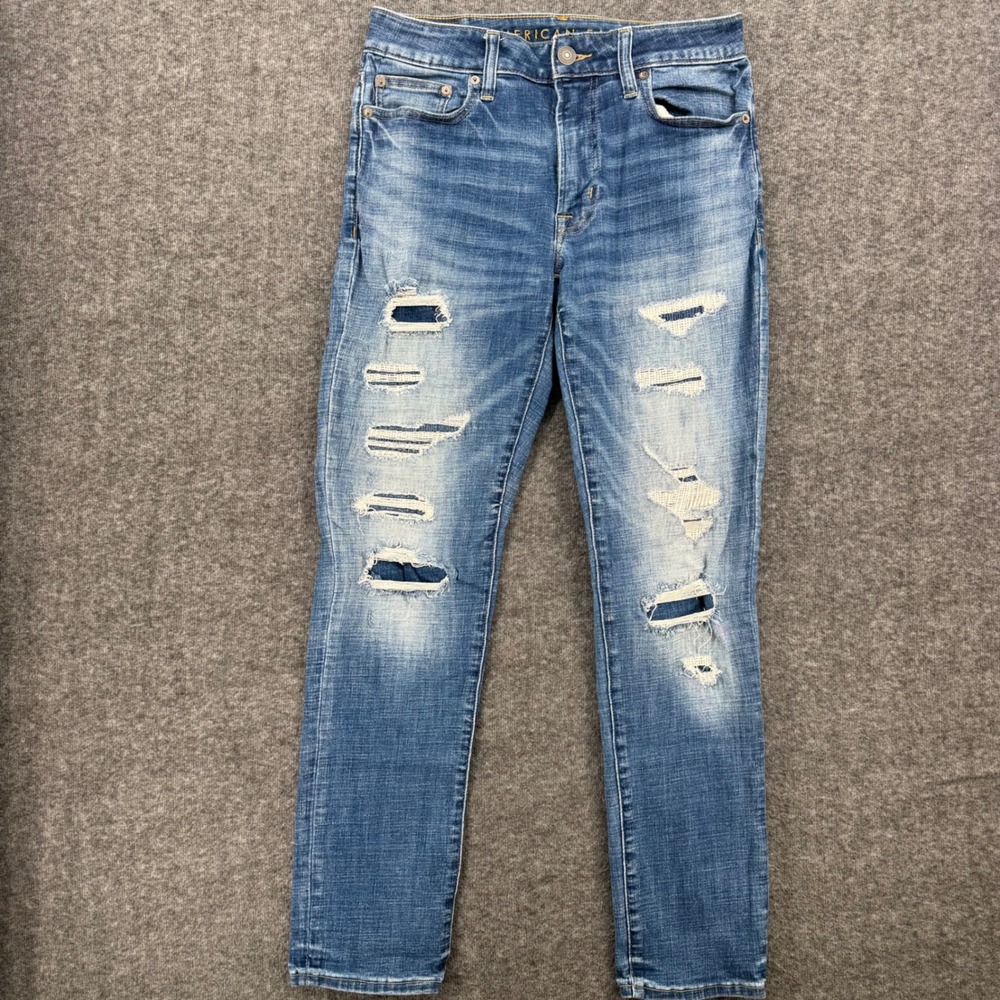 American Eagle Mens Slim Distressed Patched Jeans Blue 30 Ne(x)t Level Flex